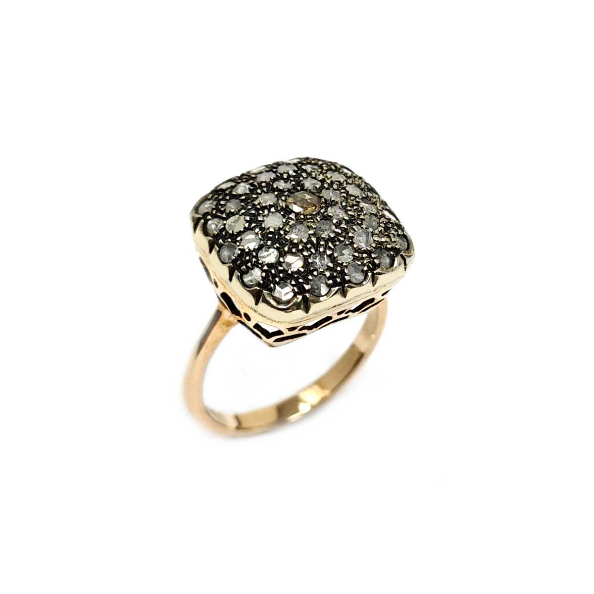 Anello Toppa Palermitana con Diamanti Corone mm 15.5 Quadrati