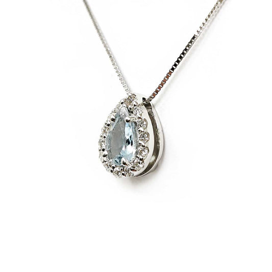 Pendente con Diamanti CT 0.12 e Acquamarina CT 0.30 Goccia