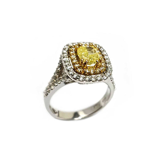 Anello Solitario bicolore con Diamanti CT 0.98 e centrale Yellow CT 1.01 certificato IGI