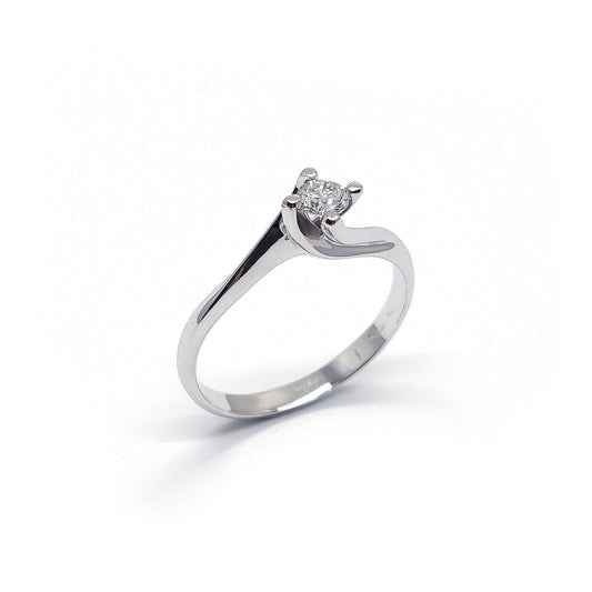 Anello Solitario in Oro Bianco 18kt con Diamante linea Valentino CT 0.10