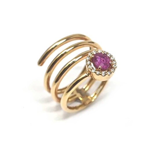 Anello in Oro Rosa con Rubino CT 0.66 e Diamanti CT 0.03