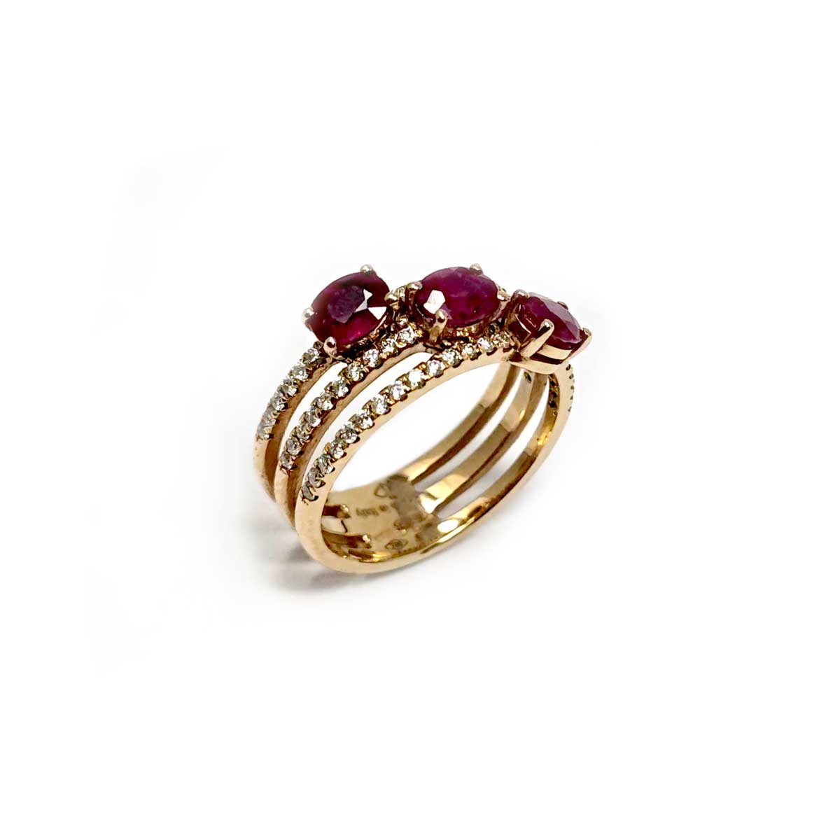 Anello in Oro Rosa con Rubini CT 1.17 e Diamanti CT 0.48