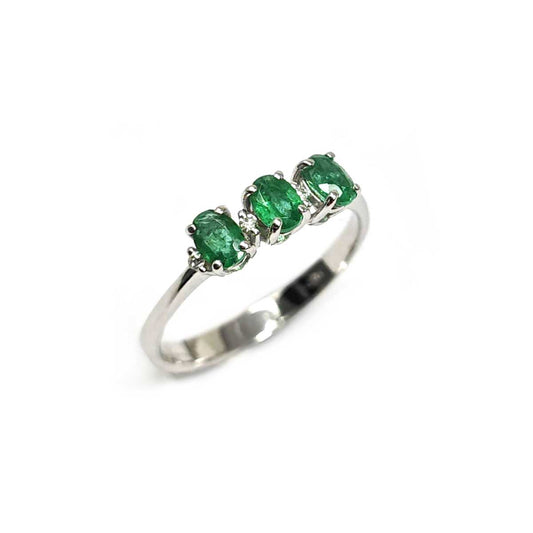 Anello Trilogy con Diamanti e Smeraldi