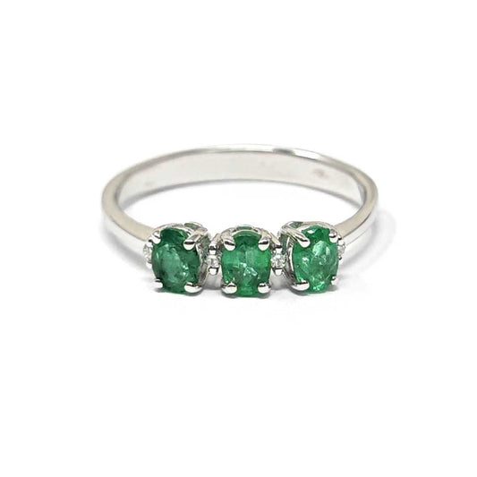 Anello Trilogy con Diamanti e Smeraldi