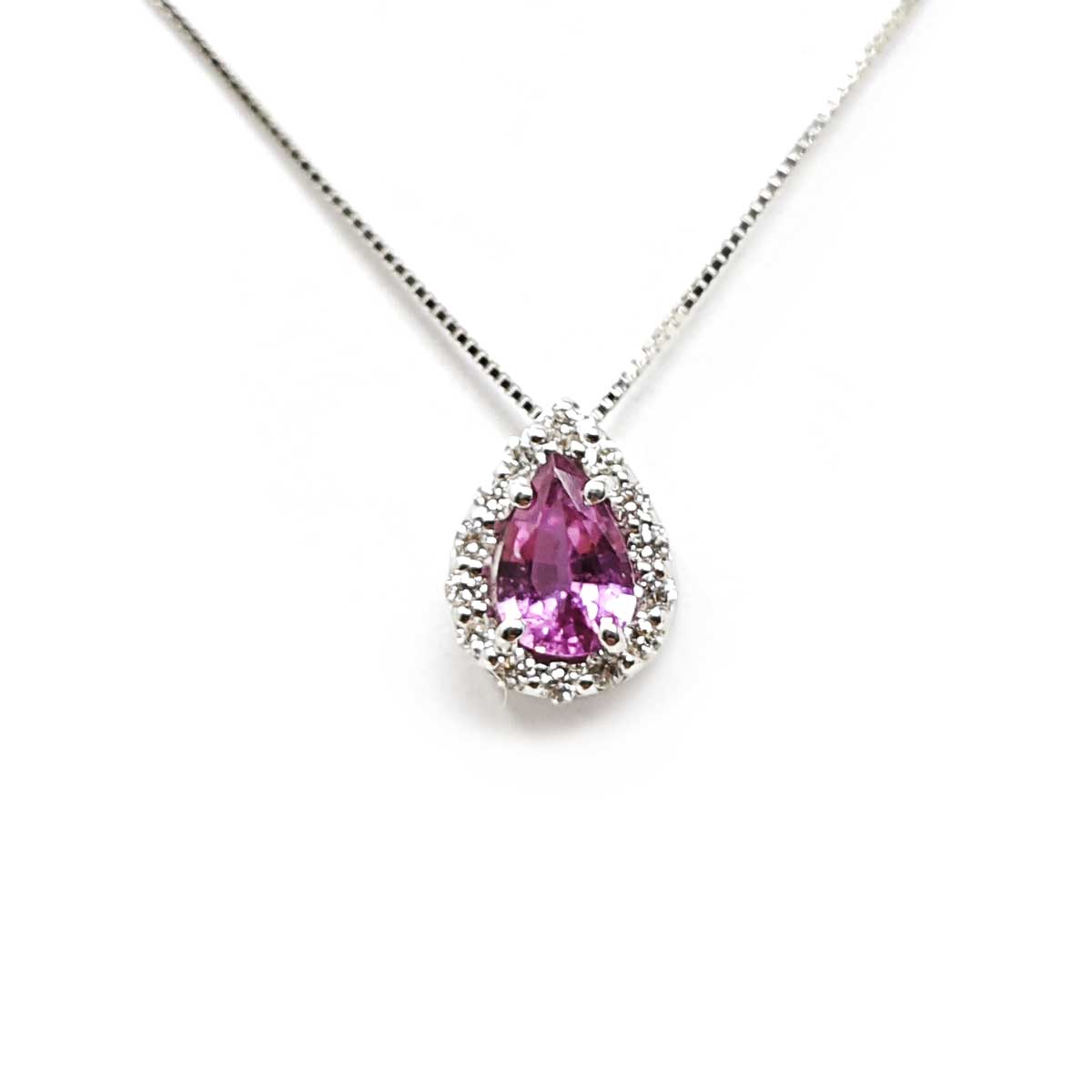 Pendente con Diamanti CT 0.12 e Zaffiro Rosa CT 0.48 Goccia
