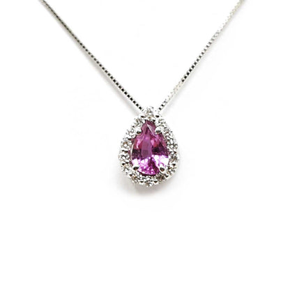 Pendente con Diamanti CT 0.12 e Zaffiro Rosa CT 0.48 Goccia