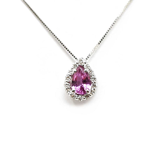 Pendente con Diamanti CT 0.12 e Zaffiro Rosa CT 0.48 Goccia
