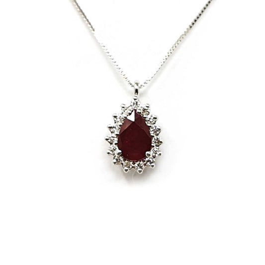Pendente con Diamanti CT 0.10 e Rubino CT 0.45 Goccia