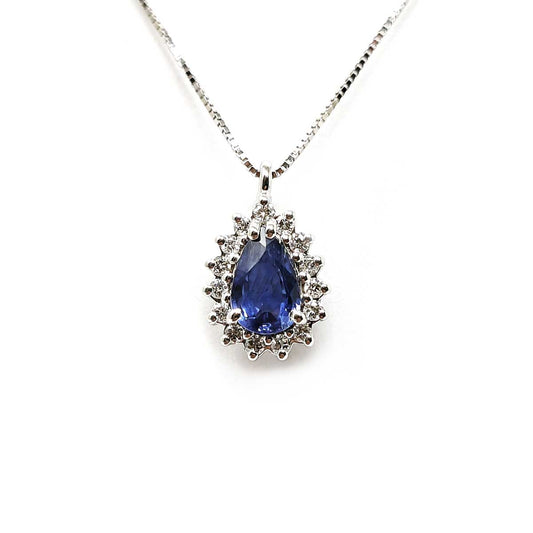 Pendente con Diamanti CT 0.10 e Zaffiro CT 0.48 Goccia