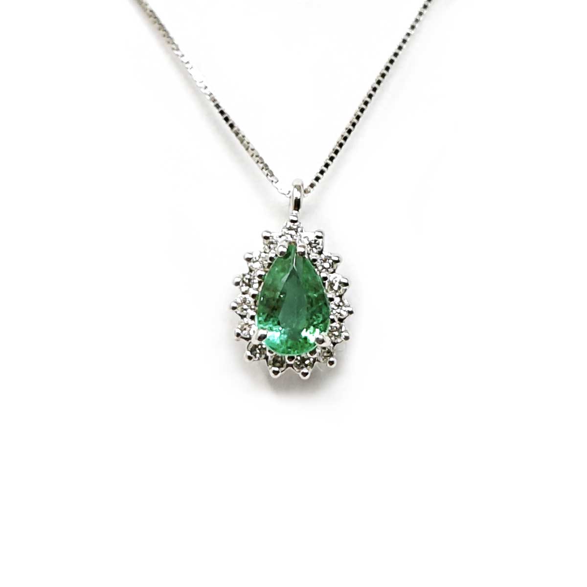 Pendente con Diamanti CT 0.10 e Smeraldo CT 0.45 Goccia