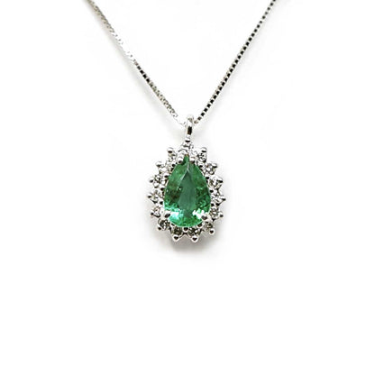 Pendente con Diamanti CT 0.10 e Smeraldo CT 0.45 Goccia