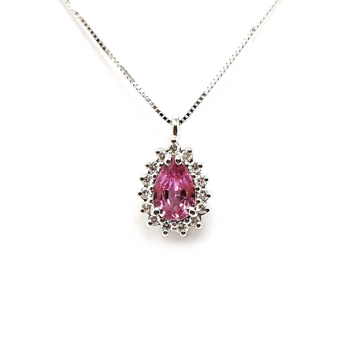 Pendente con Diamanti CT 0.10 e Zaffiro Rosa CT 0.40 Goccia