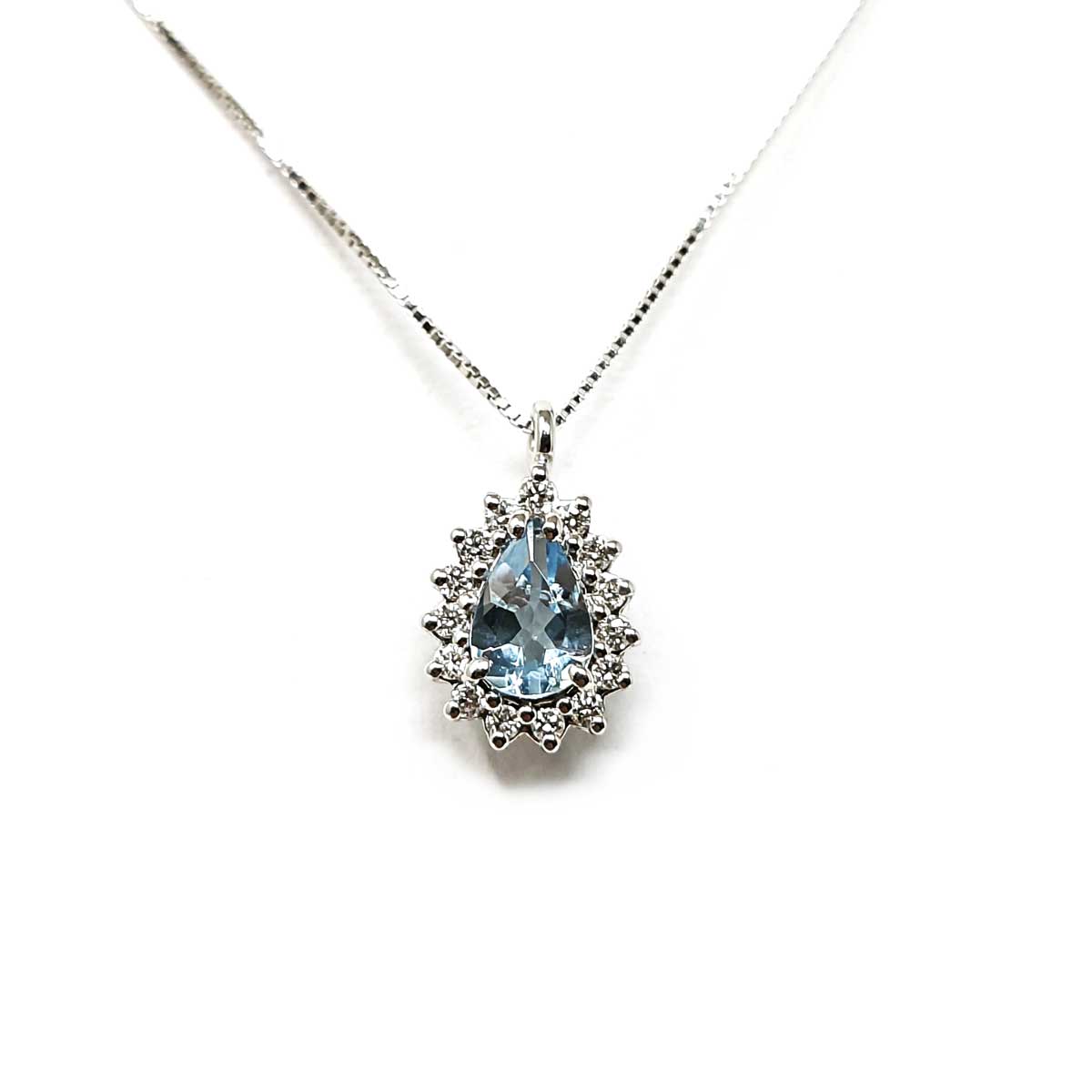 Pendente con Diamanti CT 0.10 e Acquamarina CT 0.30 Goccia