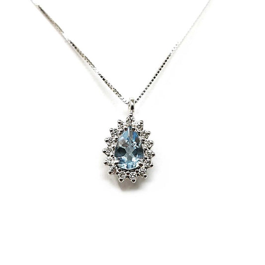 Pendente con Diamanti CT 0.10 e Acquamarina CT 0.30 Goccia