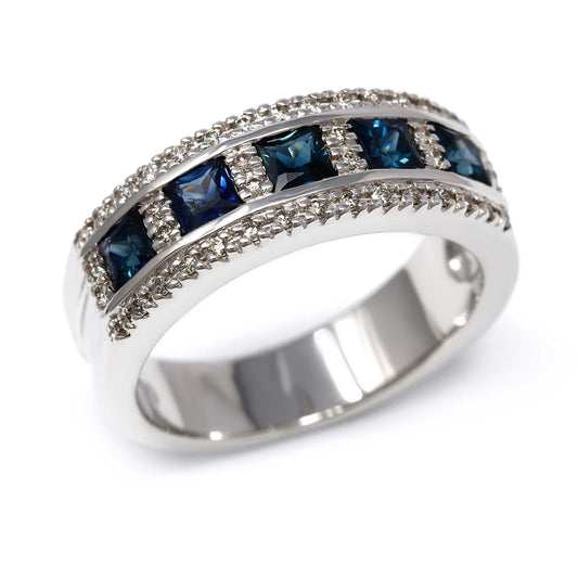 Anello Veretta in Oro 18kt con Zaffiri CT 0.90 e Diamanti CT 0.22