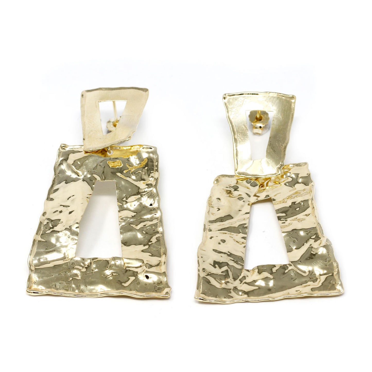 Orecchini Stile Etrusco Martellati Piatti in Argento 925 Giallo