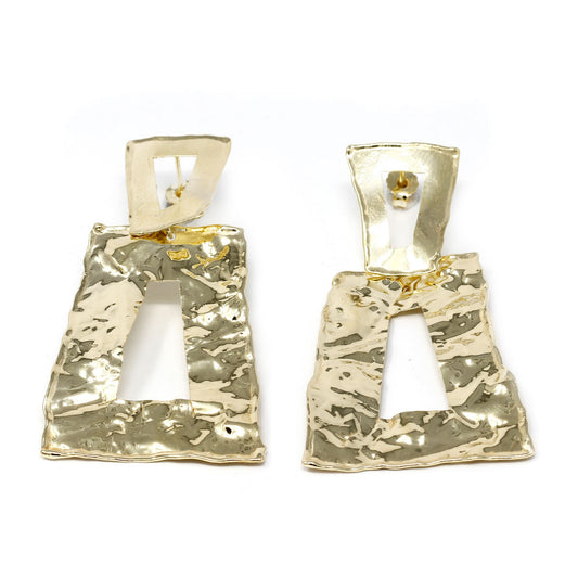 Orecchini Stile Etrusco Martellati Piatti in Argento 925 Giallo