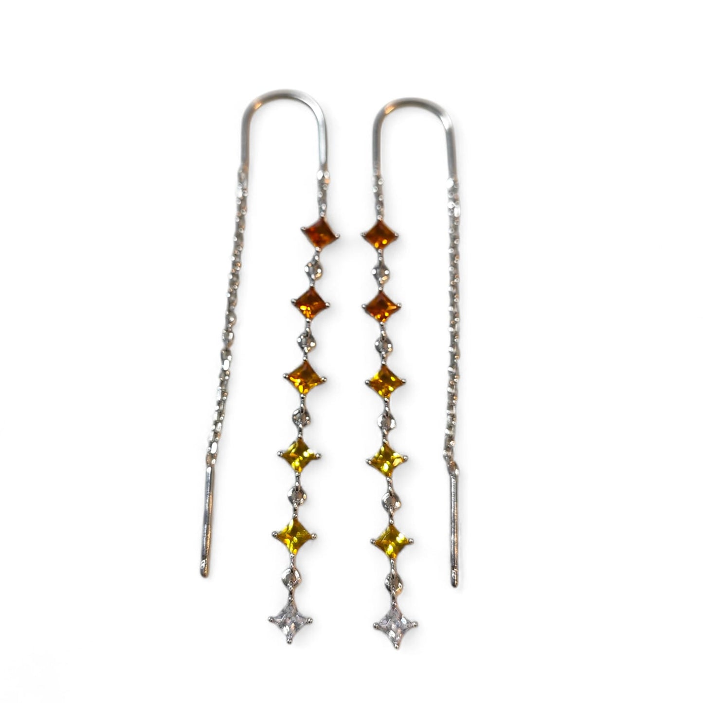 Orecchini a Filo con Pietre Gradienti Verde – Gradienti Ambra - Argento 925