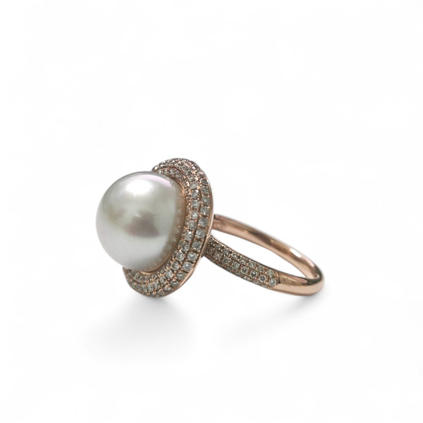 Anello in Oro Rosa con Diamanti CT 1.93 e Perla Australiana 12/12.5 mm
