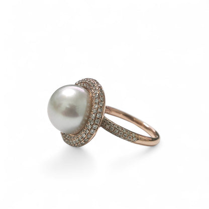 Anello in Oro Rosa con Diamanti CT 1.93 e Perla Australiana 12/12.5 mm