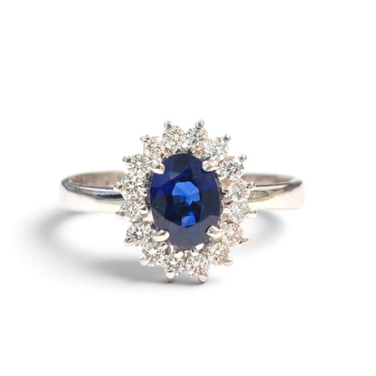 Anello in Oro Bianco 18kt con Zaffiro CT 1.10 e Diamanti CT 0.16