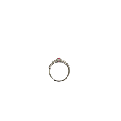 Anello in Argento con Zircone Rosa a Cuore e Corona di Zirconi