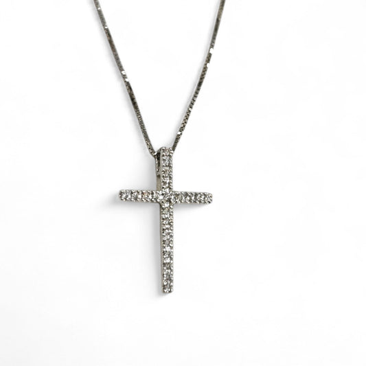 Pendente Croce in Oro Bianco e Diamanti CT 0.11
