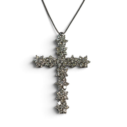 Croce Linea Fiore in Oro Bianco 18kt con Diamanti CT 1.16