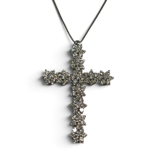 Croce Linea Fiore in Oro Bianco 18kt con Diamanti CT 1.16