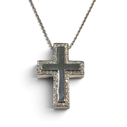 Croce a Mattone in Oro Bianco 18kt con Diamanti CT 0.30
