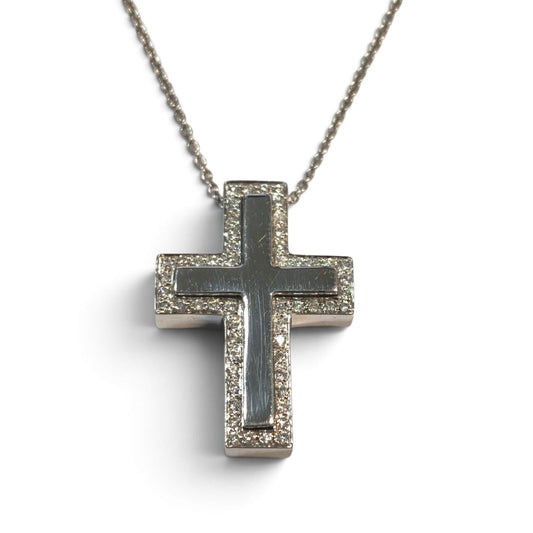 Croce a Mattone in Oro Bianco 18kt con Diamanti CT 0.30