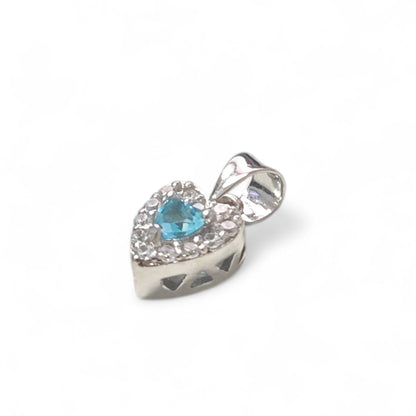 Ciondolo Cuore in Argento 925 con Topazio Azzurro e Zirconi