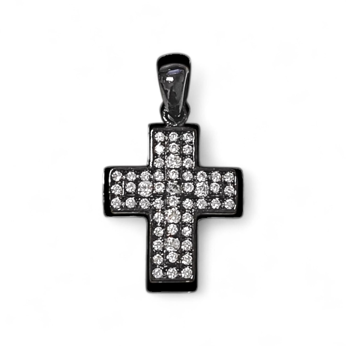 Croce in Argento 925 con Zirconi – Finitura Nero Rodio
