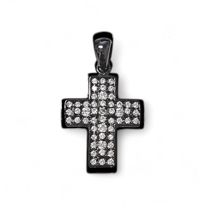 Croce in Argento 925 con Zirconi – Finitura Nero Rodio