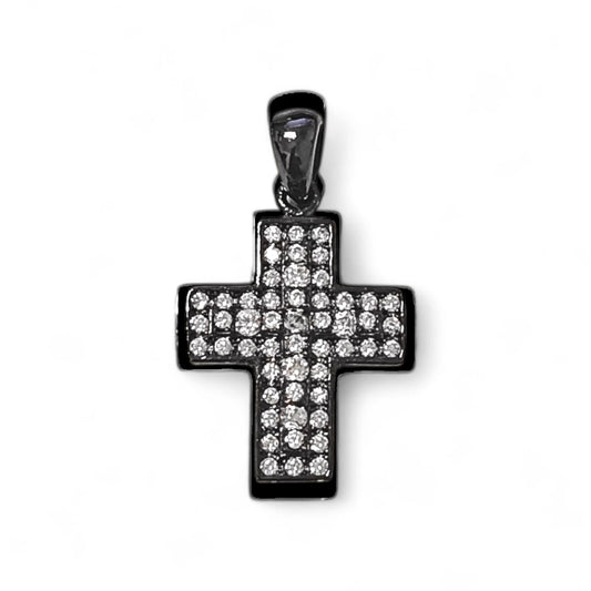 Croce in Argento 925 con Zirconi – Finitura Nero Rodio