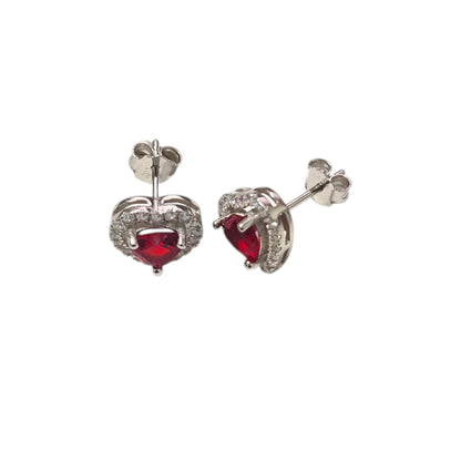 Orecchini a Lobo in Argento 925 con Cuori Rubino e Zirconi