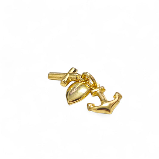 Ciondolo Fede, Speranza e Carità in Argento 925 Giallo – Croce, Cuore e Ancora