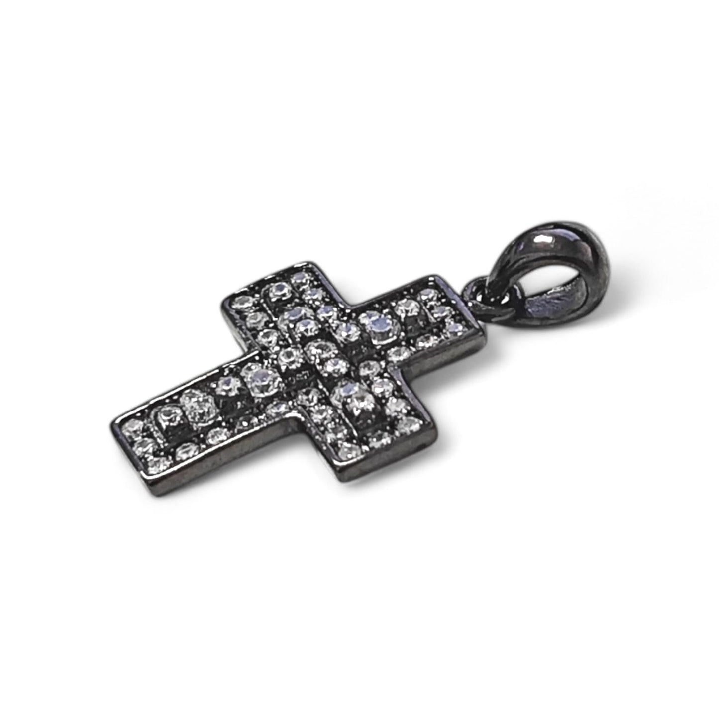 Croce in Argento 925 con Zirconi – Finitura Nero Rodio