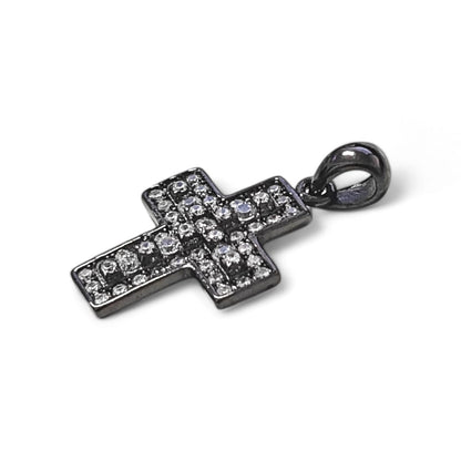 Croce in Argento 925 con Zirconi – Finitura Nero Rodio