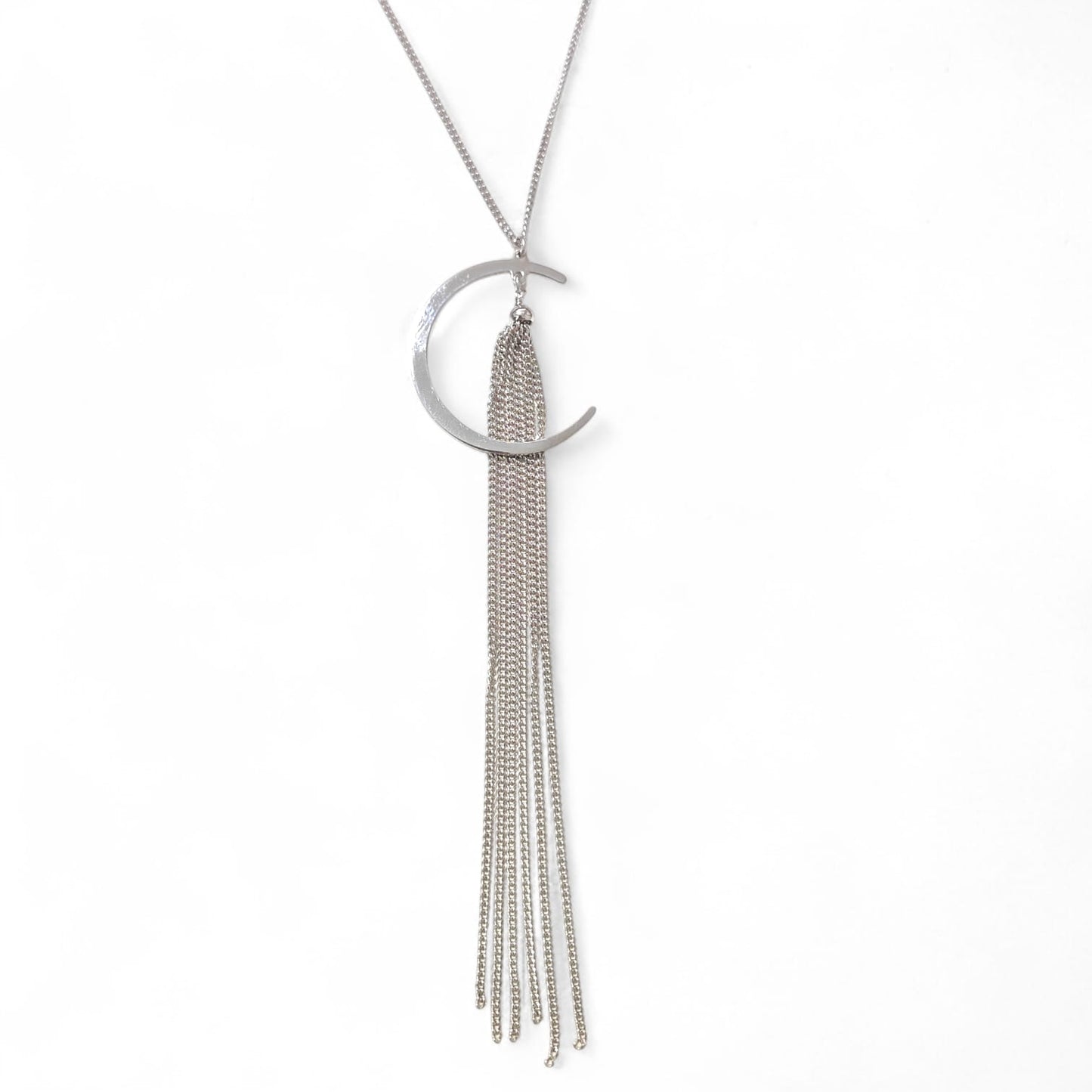 Collana Lunga con Luna in Argento925 e Frange Pendenti – Design Elegante