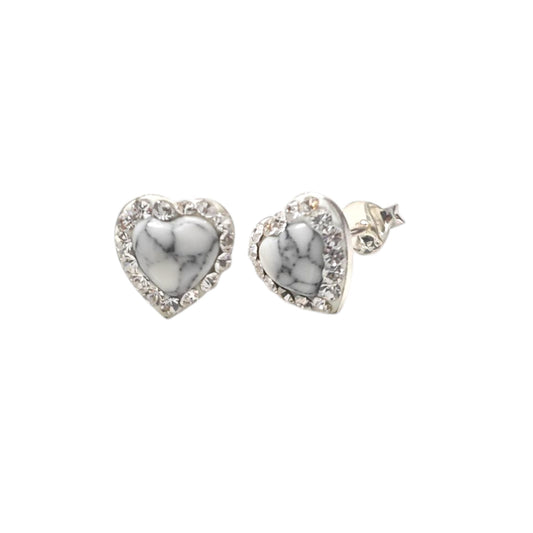 Orecchini cuore Howlite bianco – Argento 925