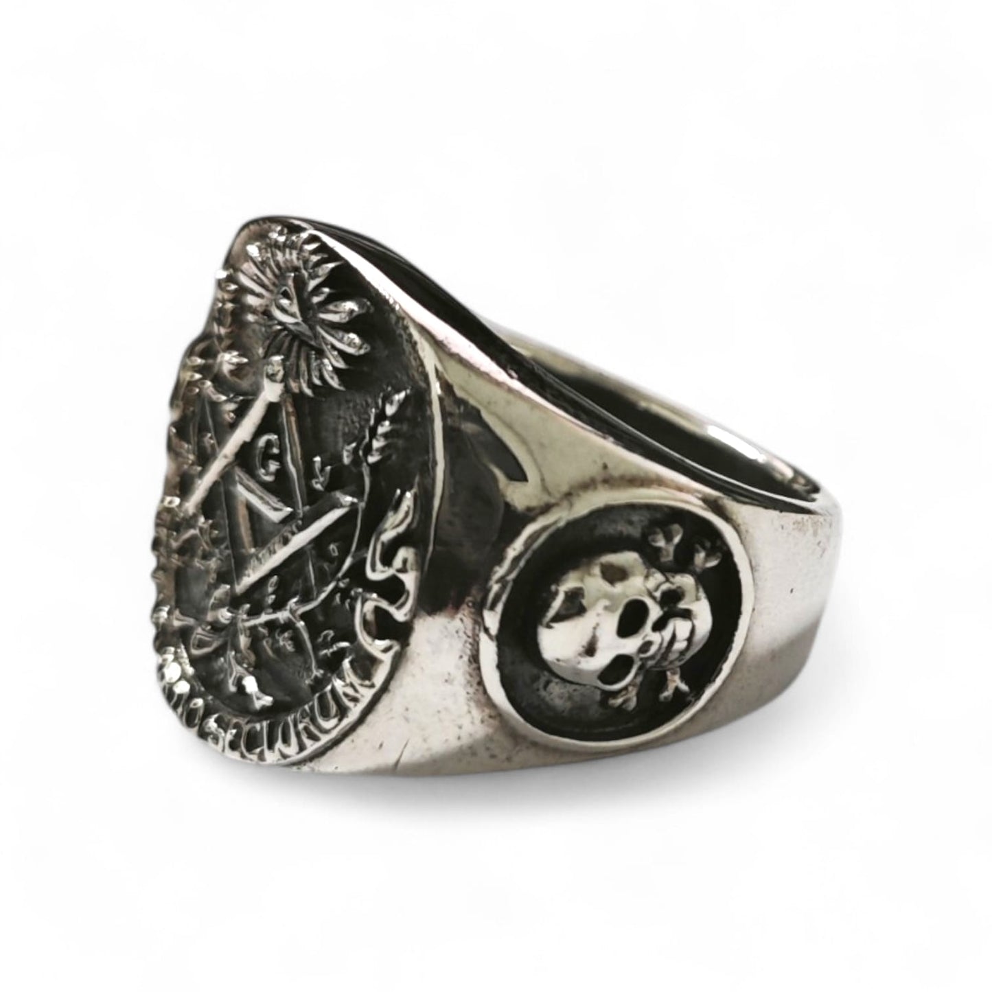 Anello Uomo Massonico in Argento 925 con Teschio e Croce Templare