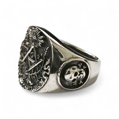 Anello Uomo Massonico in Argento 925 con Teschio e Croce Templare