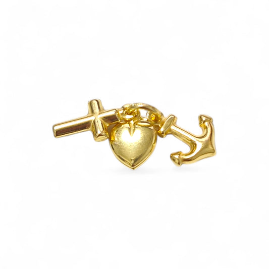 Ciondolo Fede, Speranza e Carità in Argento 925 Giallo – Croce, Cuore e Ancora