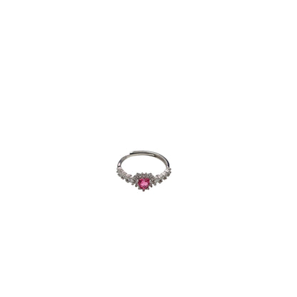 Anello in Argento con Zircone Rosa a Cuore e Corona di Zirconi