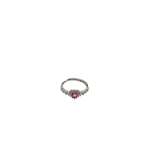 Anello in Argento con Zircone Rosa a Cuore e Corona di Zirconi