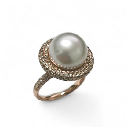 Anello in Oro Rosa con Diamanti CT 1.93 e Perla Australiana 12/12.5 mm