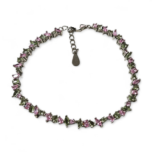 Bracciale Tennis in Argento con Zirconi Verdi e Rosa cm 16.5+3