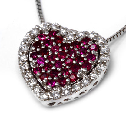 Pendente Cuore con Rubini CT 0.37 e Diamanti Bianchi CT0.26
