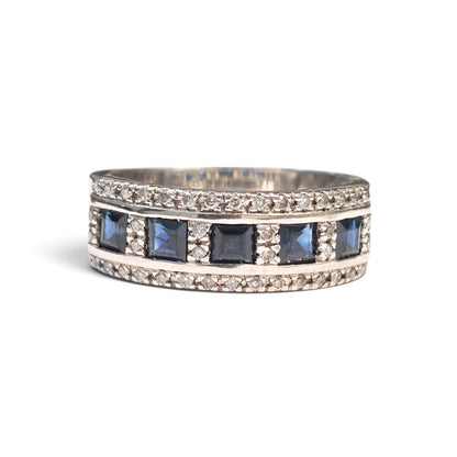 Anello Veretta in Oro 18kt con Zaffiri CT 0.90 e Diamanti CT 0.22